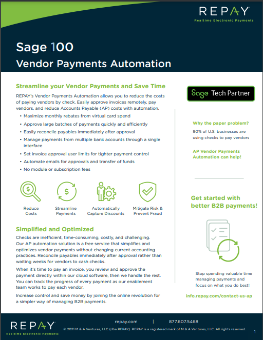 AP Vendor Payments Automation for Sage 100