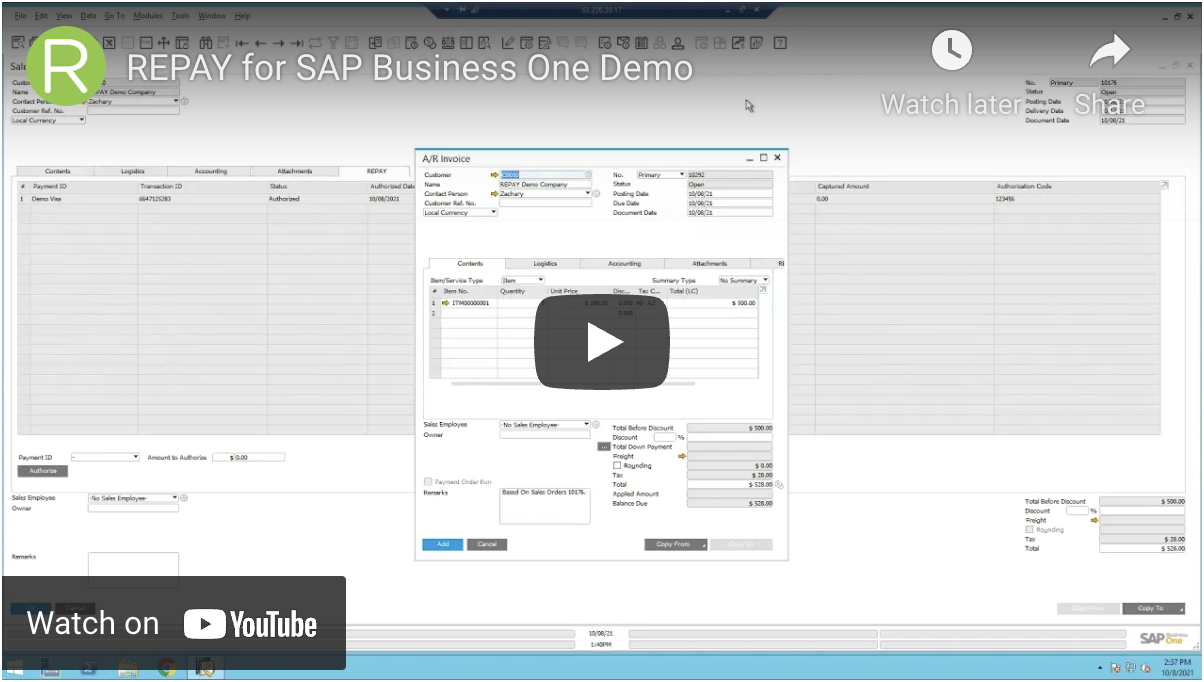 SAP Business One Payments Demo