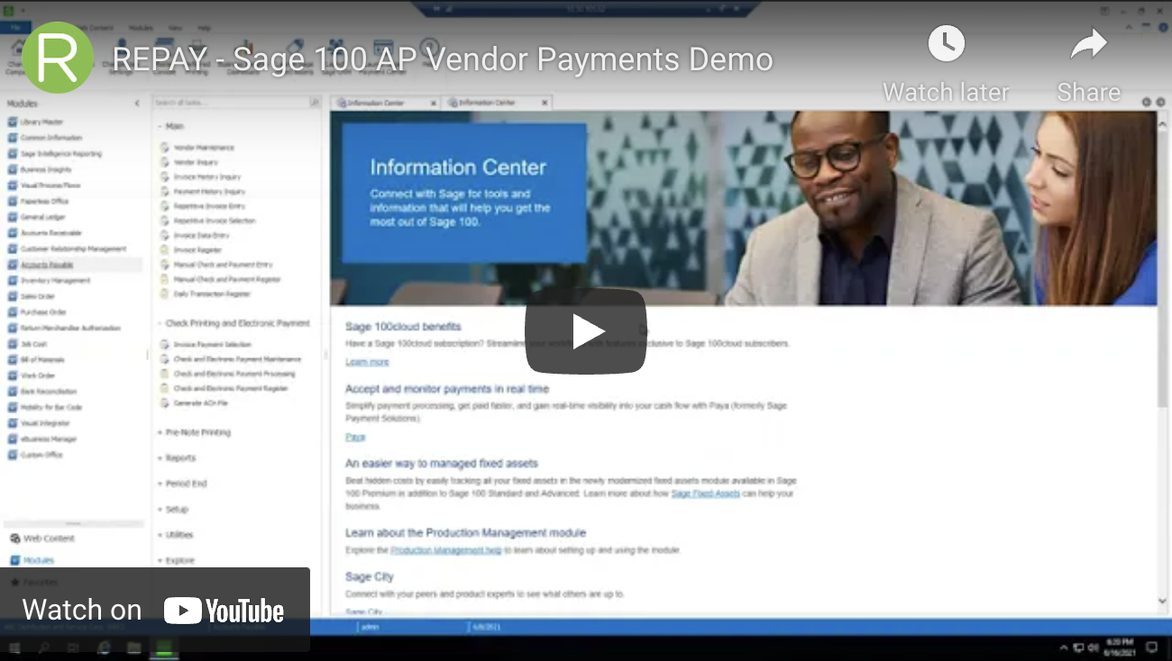 Sage 100 AP Vendor Payments Demo