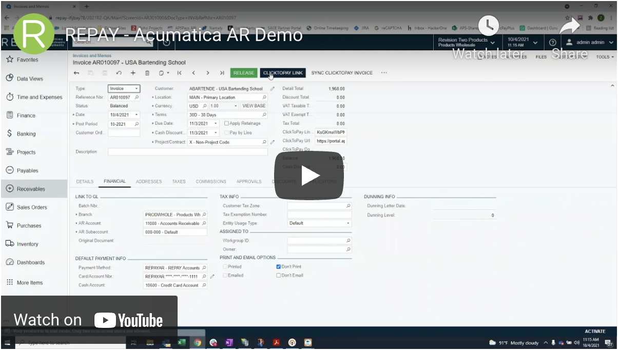 Acumatica Payments Demo